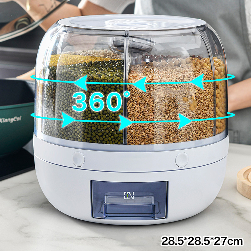 360° Rotating 6-Grid Grain & Cereal Dispenser